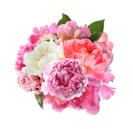 Image of Beautiful peony flower bouquet on white background