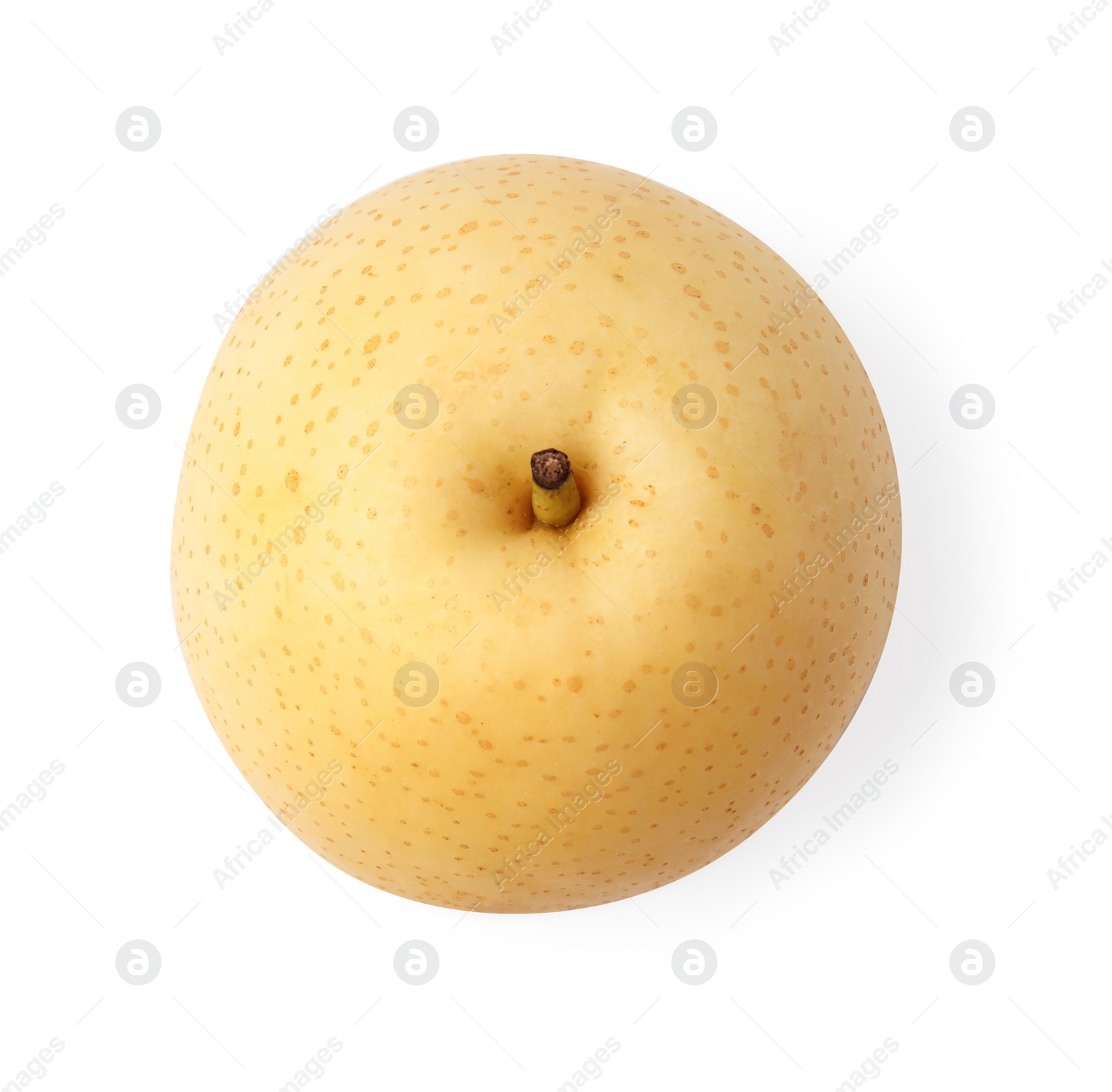 Photo of Fresh ripe apple pear isolated on white, top view