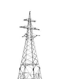 High voltage tower isolated on white. Electric power transmission