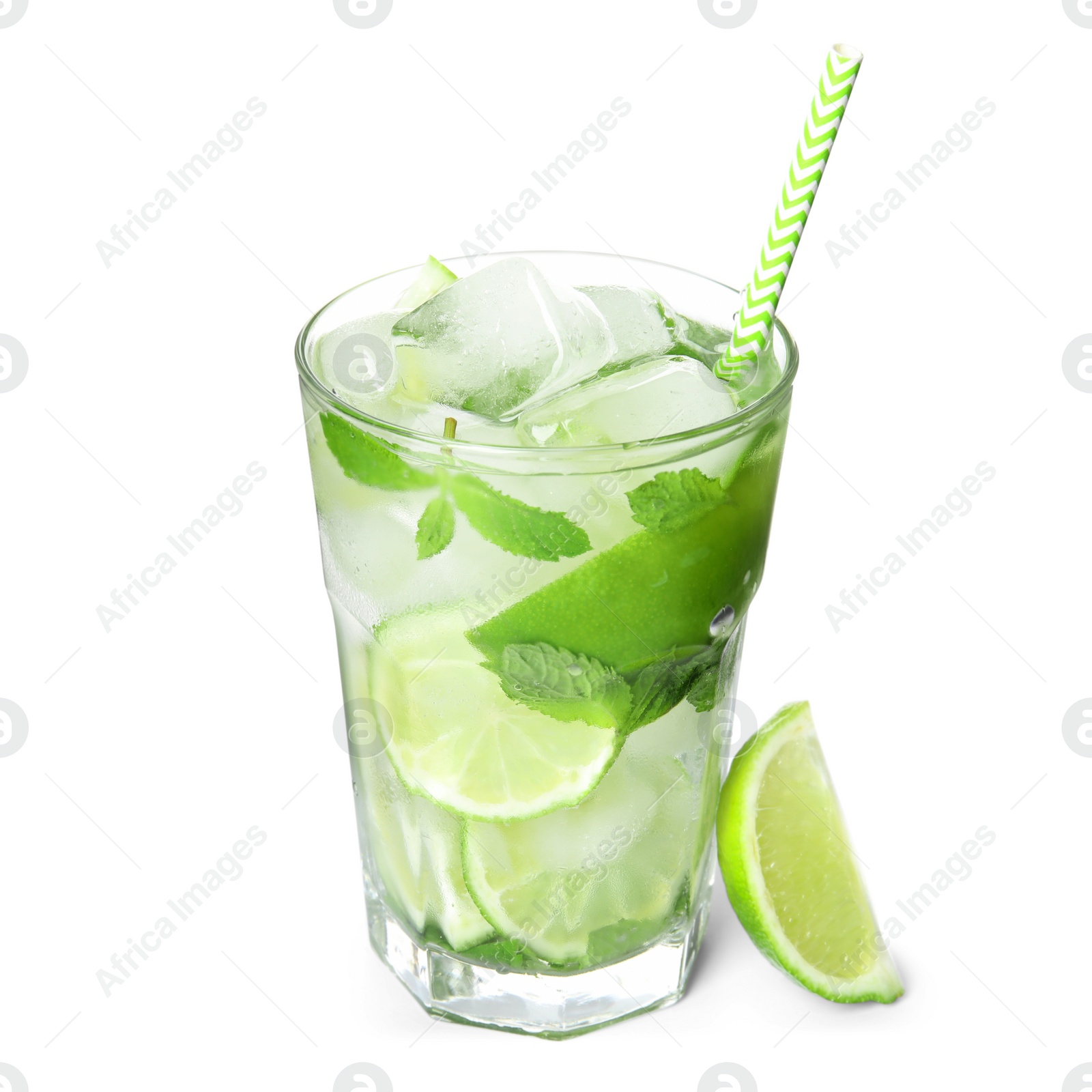 Photo of Delicious mojito in glass isolated on white