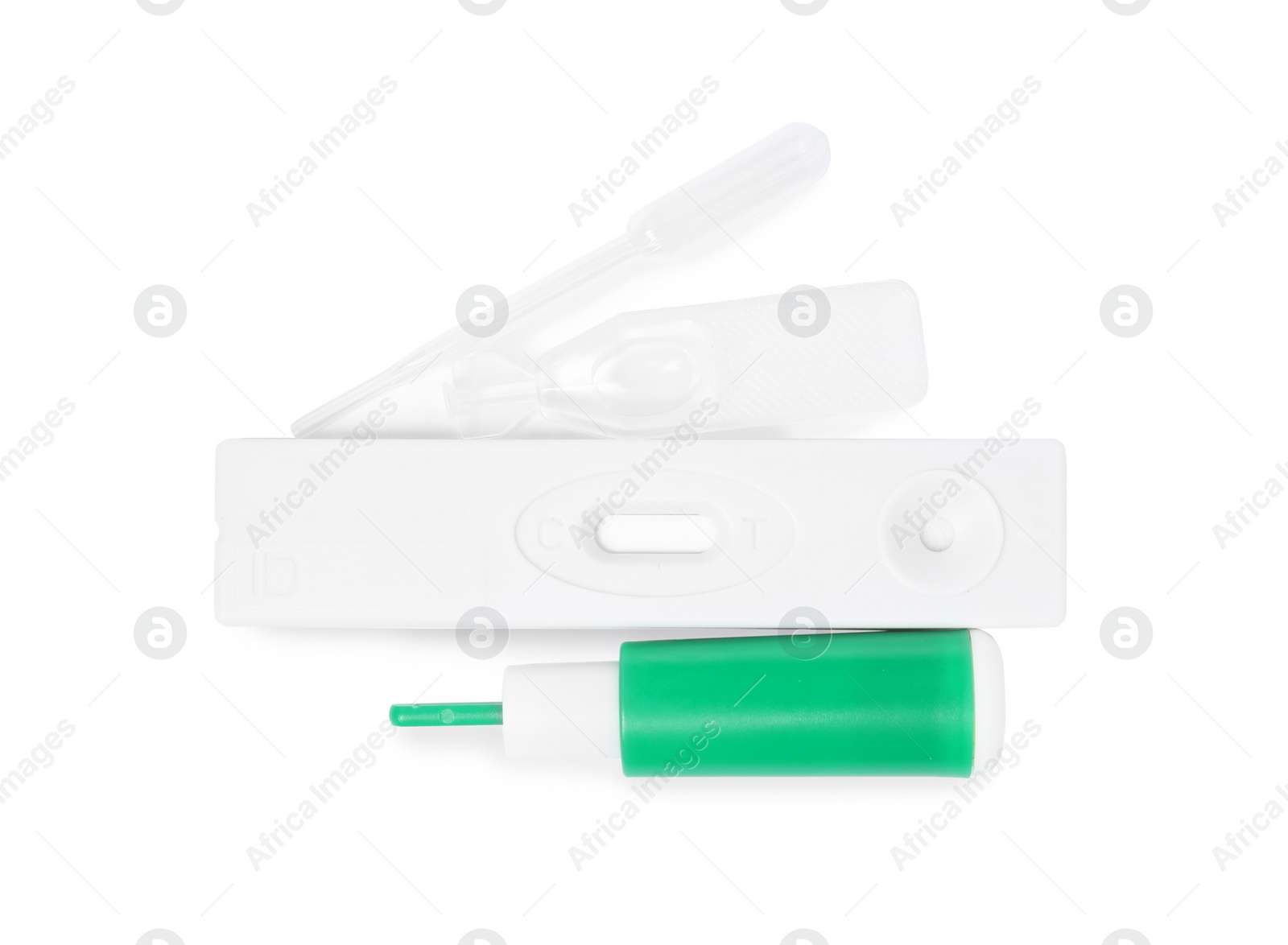 Photo of Disposable express test kit for hepatitis on white background, top view