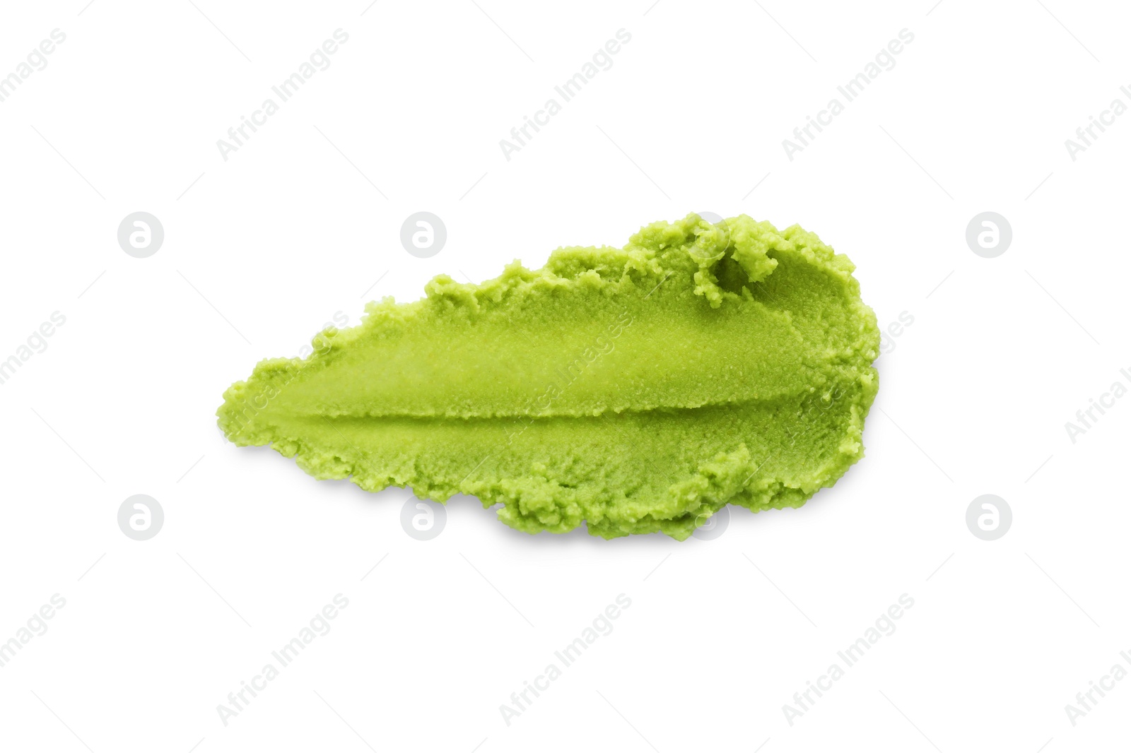 Photo of Delicious spicy wasabi paste isolated on white, top view