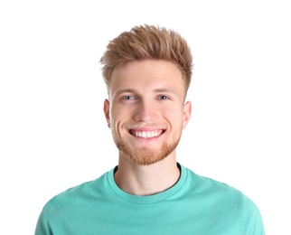 Photo of Portrait of handsome young man on white background