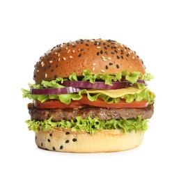 Photo of Burger with delicious patty isolated on white
