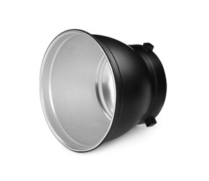 Studio flash light reflector isolated on white. Professional photographer's equipment