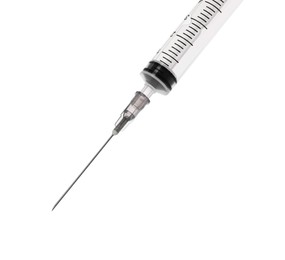 New medical syringe with needle isolated on white