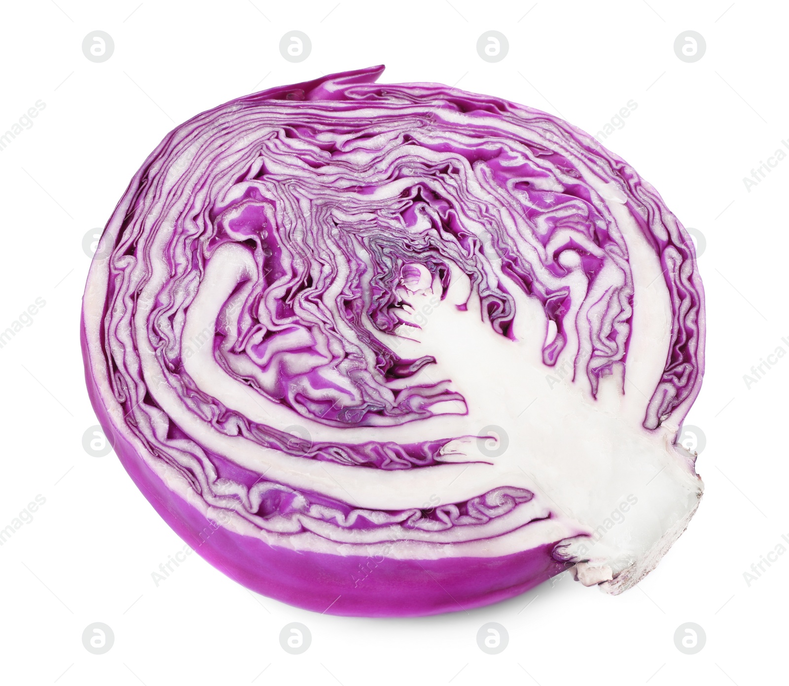 Photo of Half of fresh ripe red cabbage isolated on white