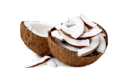 Photo of Pieces of fresh coconut isolated on white