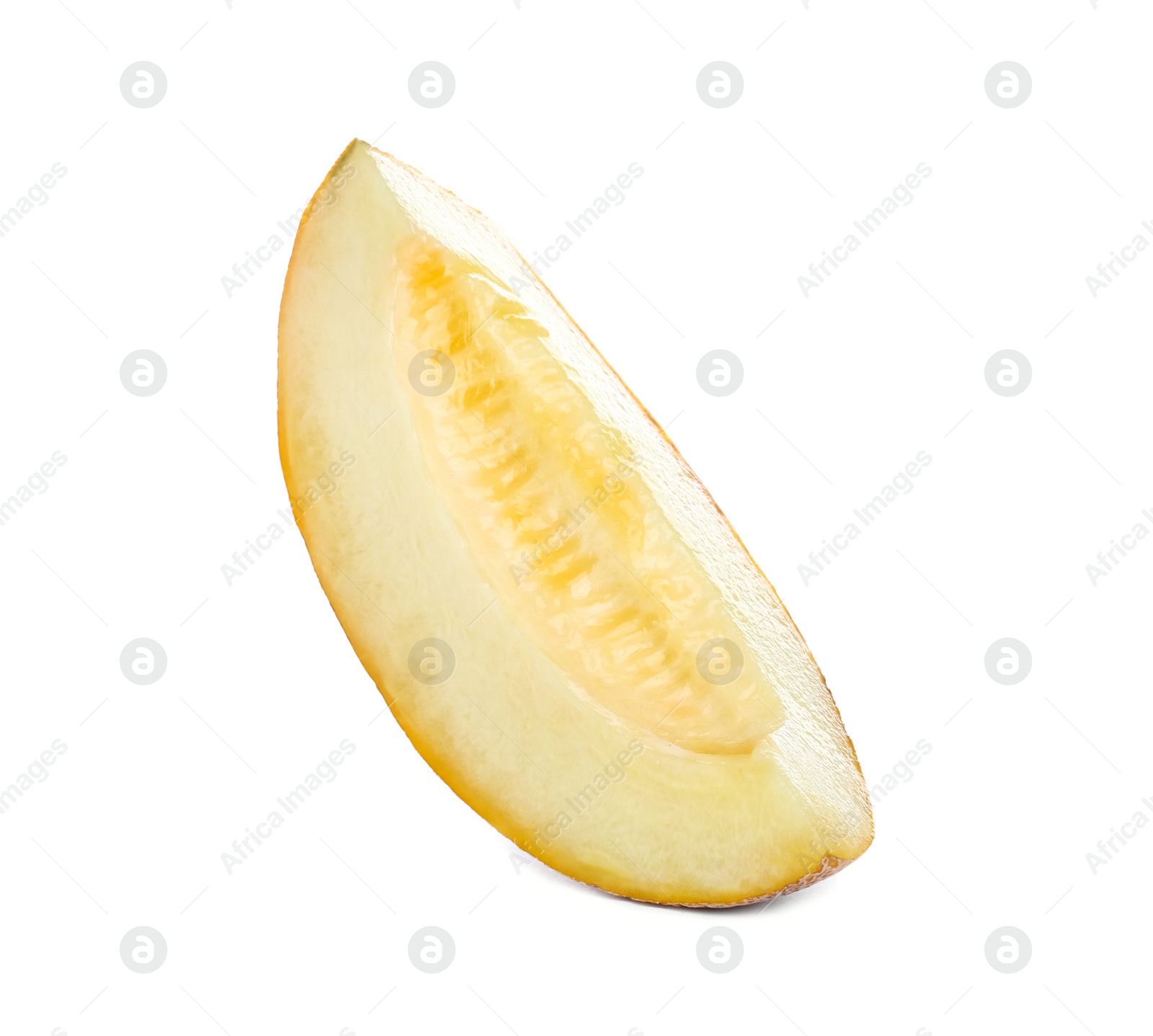 Photo of Slice of delicious ripe melon isolated on white