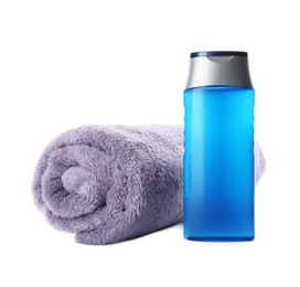 Photo of Personal hygiene product with towel on white background