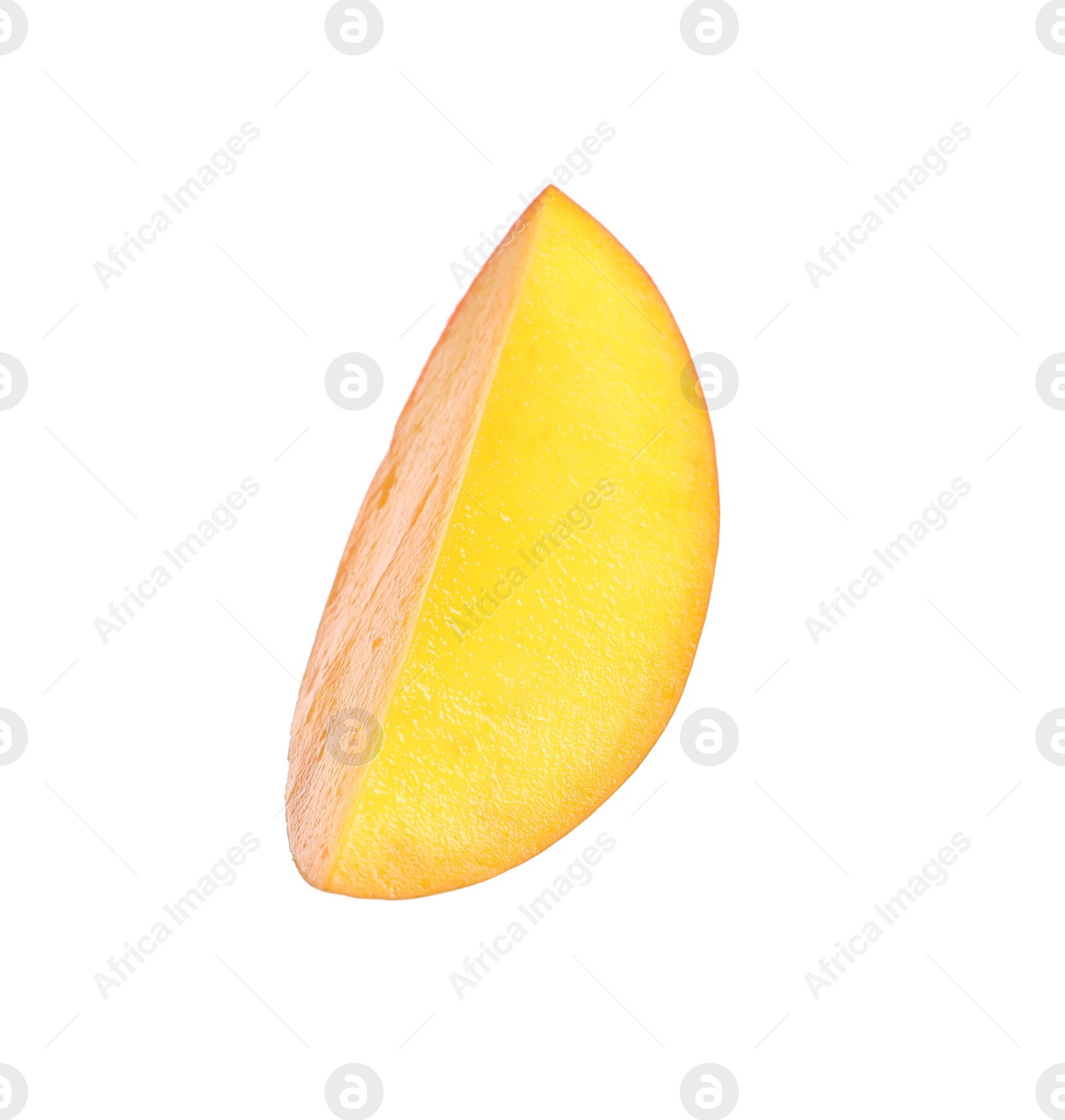 Photo of Fresh juicy mango slice on white background