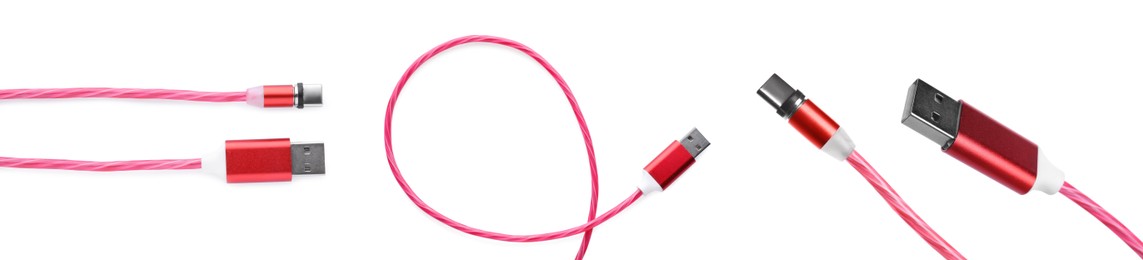 Image of Type C and USB cables on white background