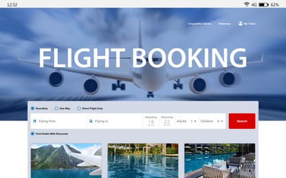 Image of Online flight booking website interface with information