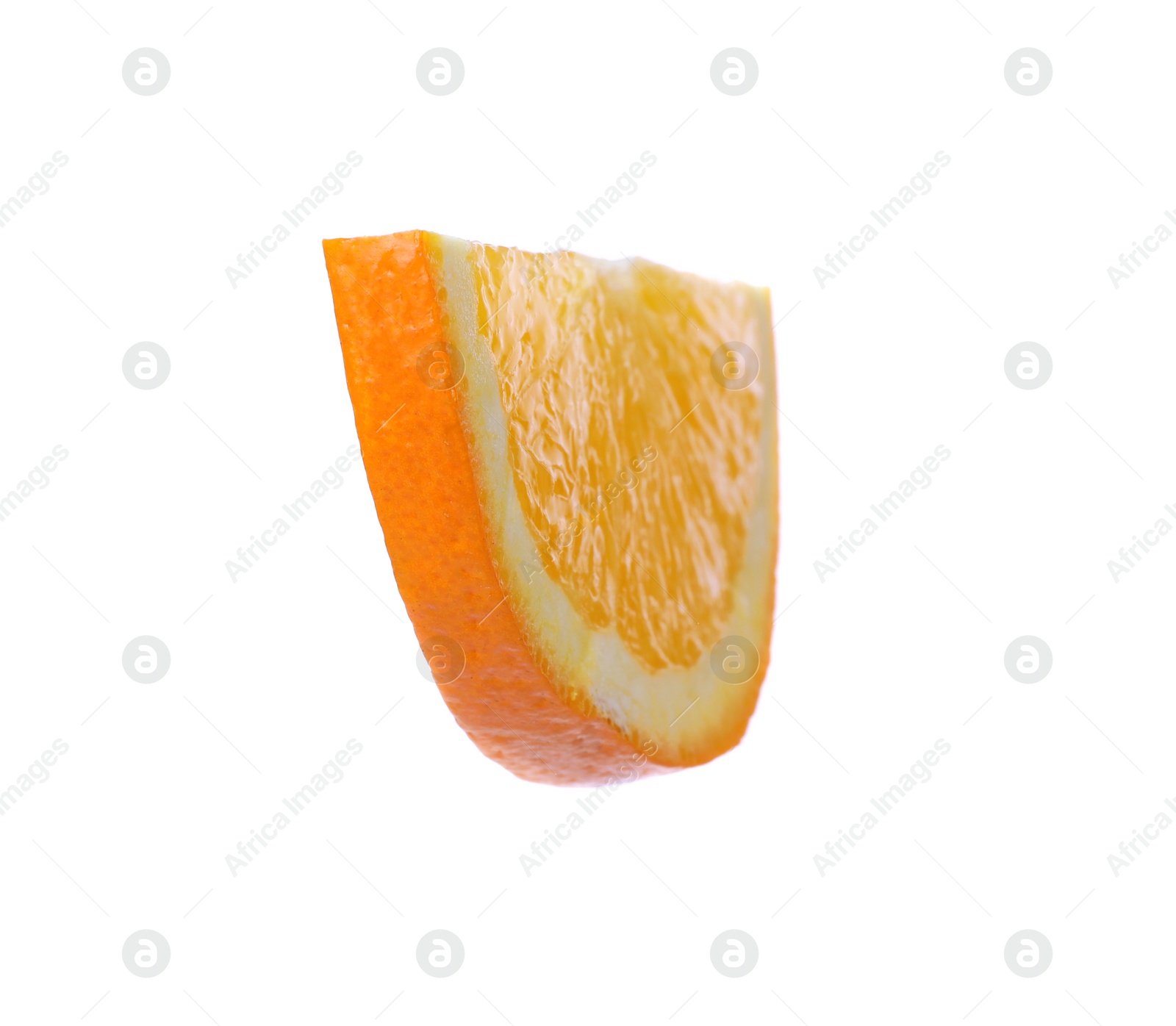 Photo of Fresh juicy orange slice isolated on white