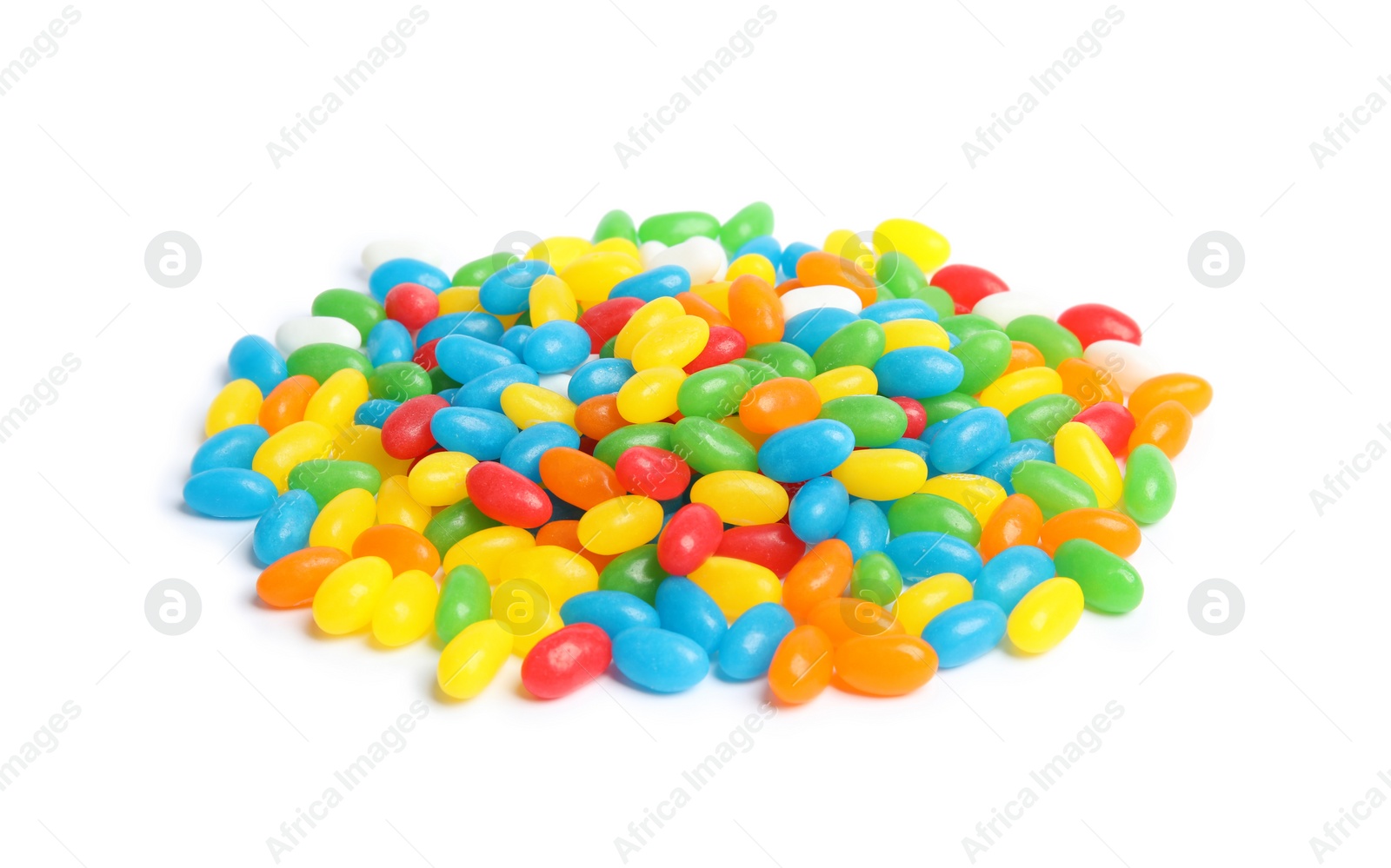 Photo of Delicious colorful jelly beans isolated on white