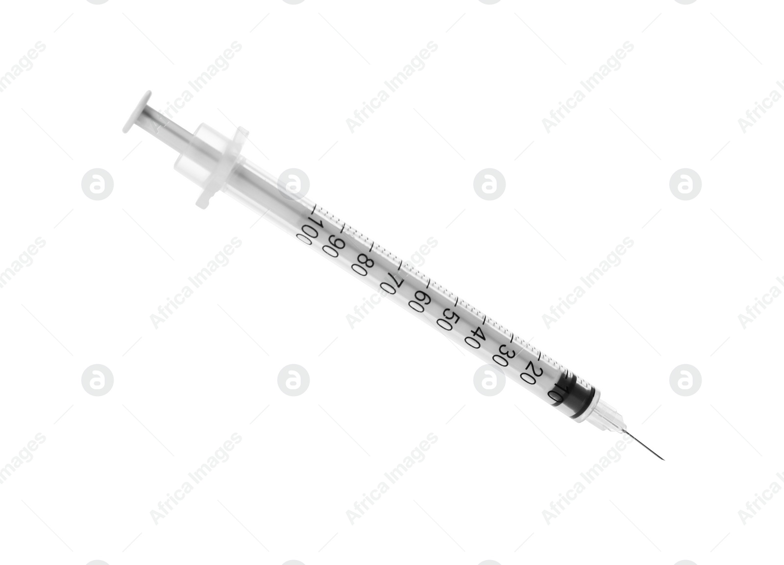 Photo of New medical insulin syringe with needle isolated on white