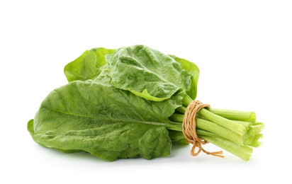 Photo of Bundle of fresh spinach isolated on white