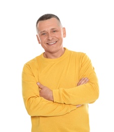 Portrait of mature man on white background