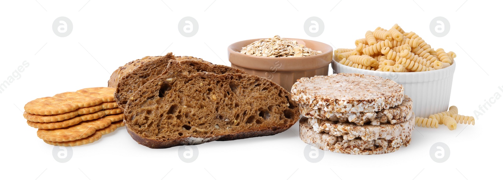 Photo of Different gluten free products on white background