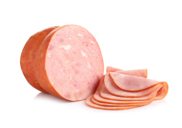 Photo of Tasty ham isolated on white. Fresh delicacy