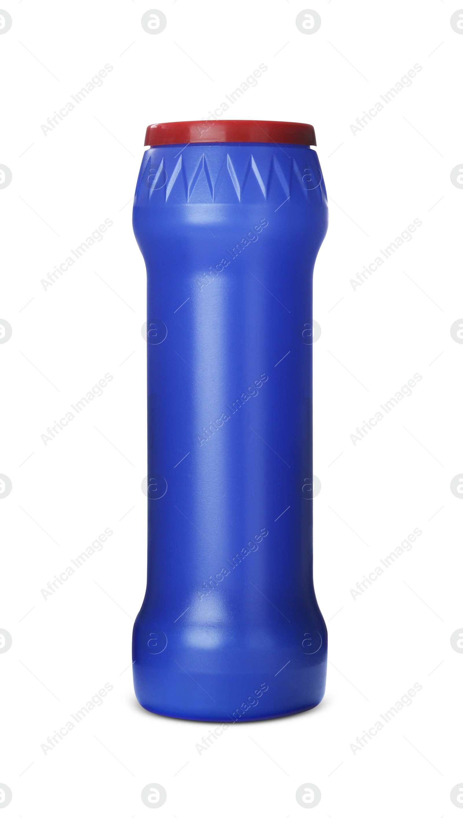 Photo of Dark blue bottle of cleaning product isolated on white