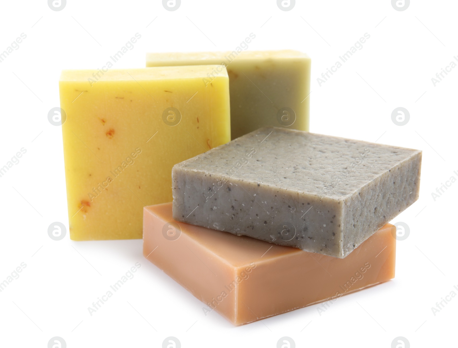 Photo of Hand made soap bars on white background