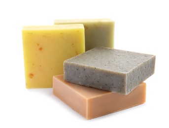 Photo of Hand made soap bars on white background