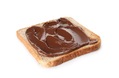 Photo of Toast with sweet chocolate cream isolated on white