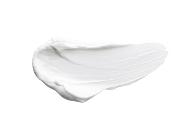 Sample of facial cream isolated on white, top view