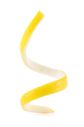 Peel of fresh ripe lemon on white background