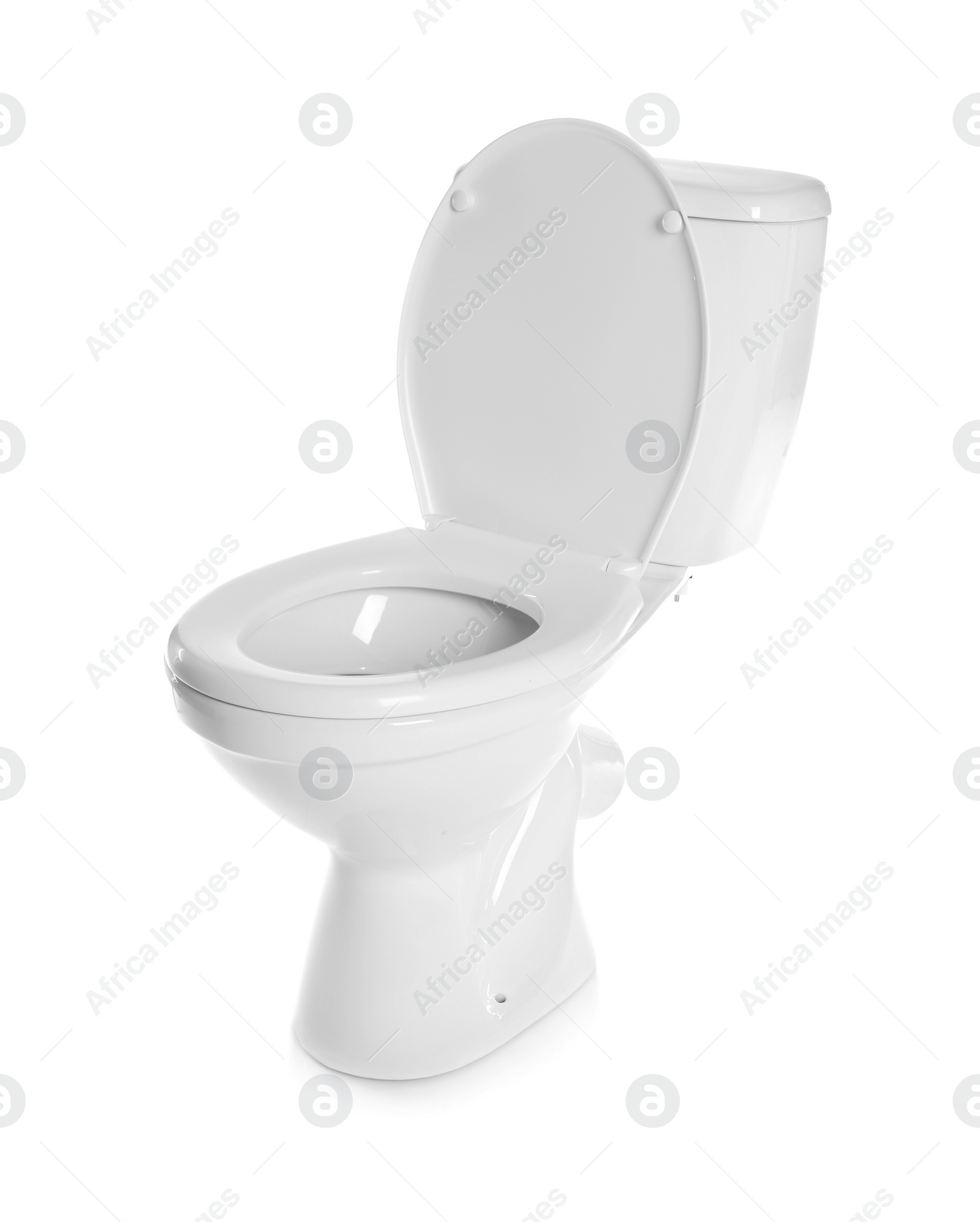 Photo of New ceramic toilet bowl on white background