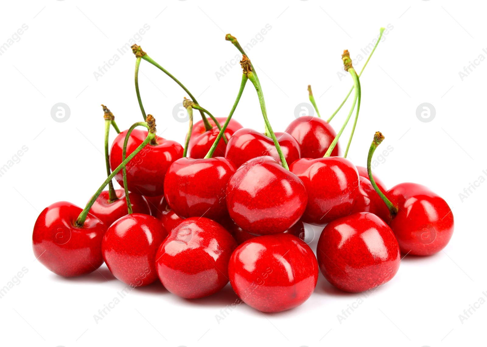 Photo of Heap of ripe sweet cherries on white background