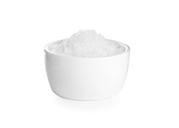 Natural salt in bowl isolated on white