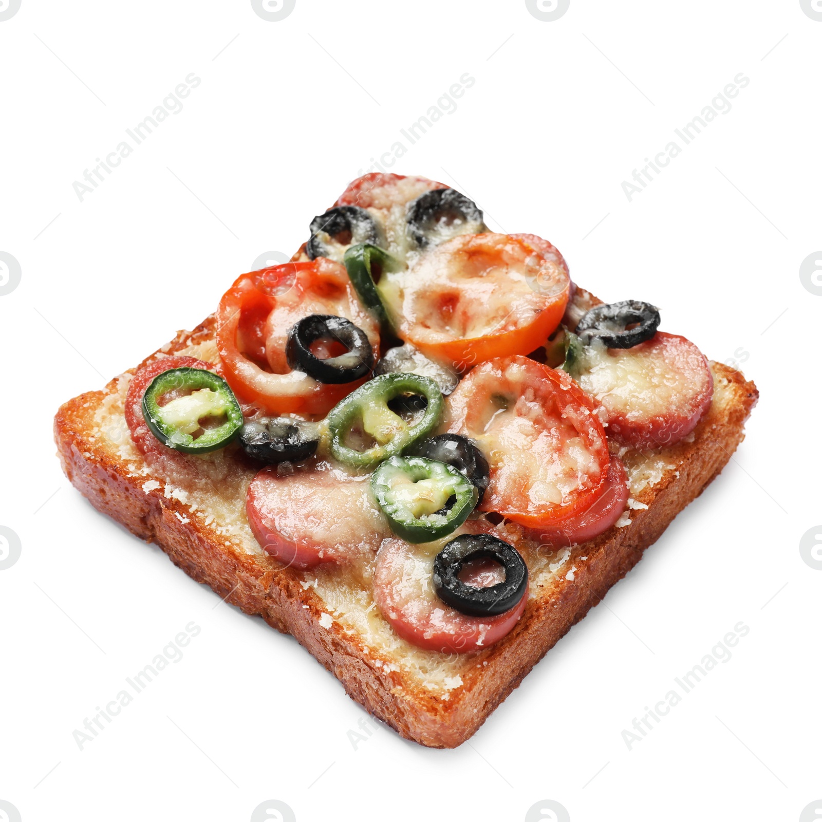 Photo of One tasty pizza toast isolated on white