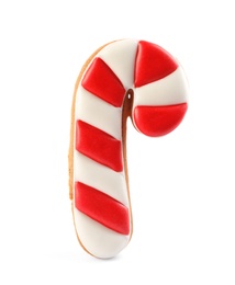 Candy cane shaped Christmas cookie isolated on white