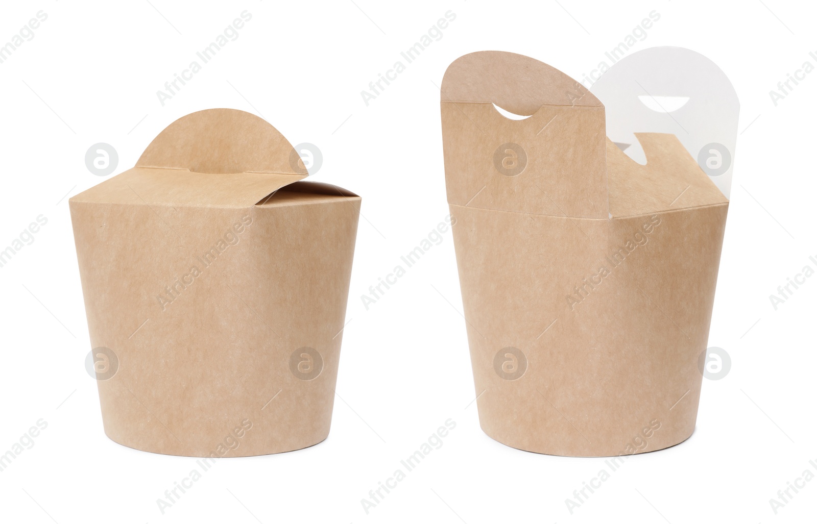 Image of Paper boxes on white background, collage. Container for food