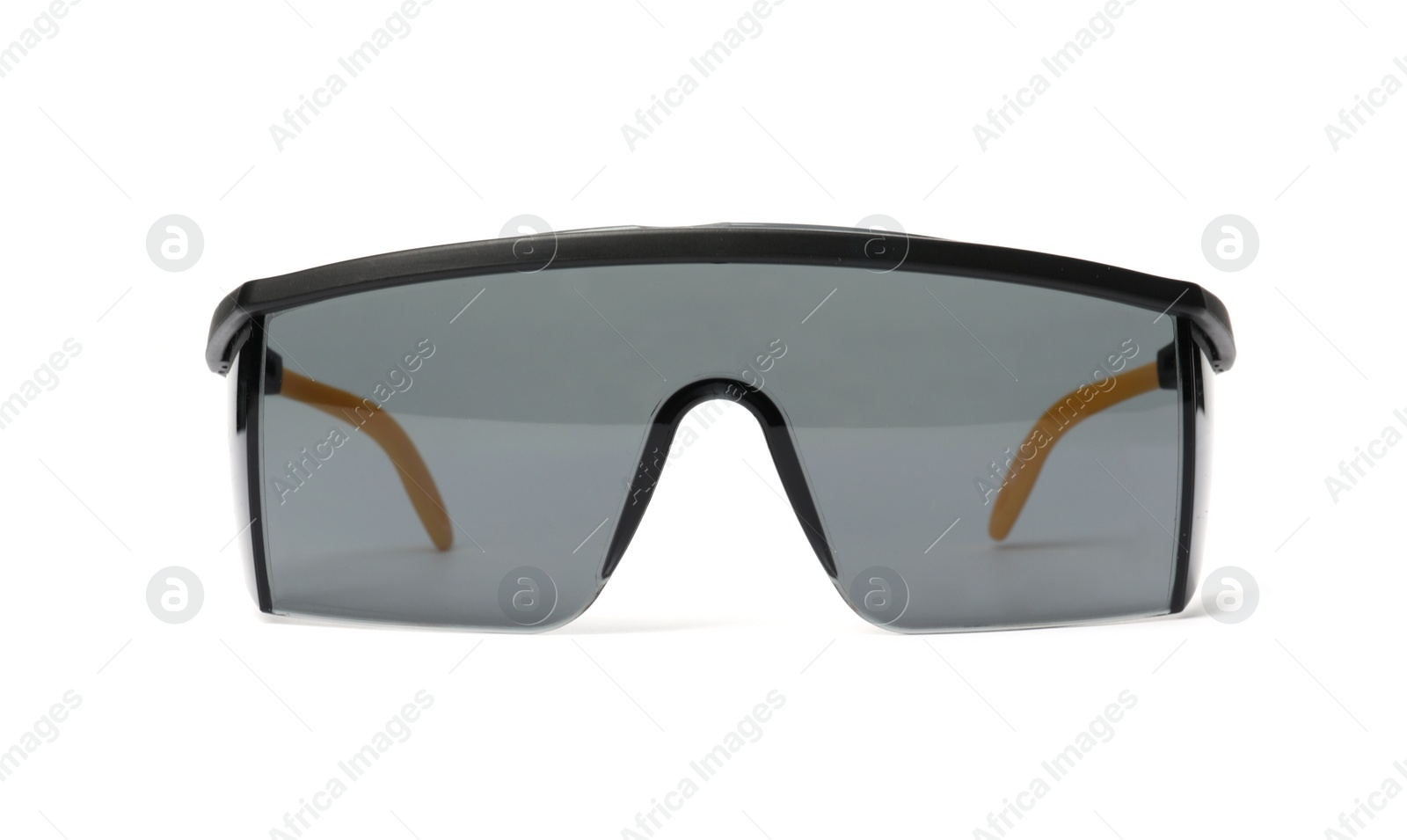 Photo of Protective goggles on white background. Construction tool