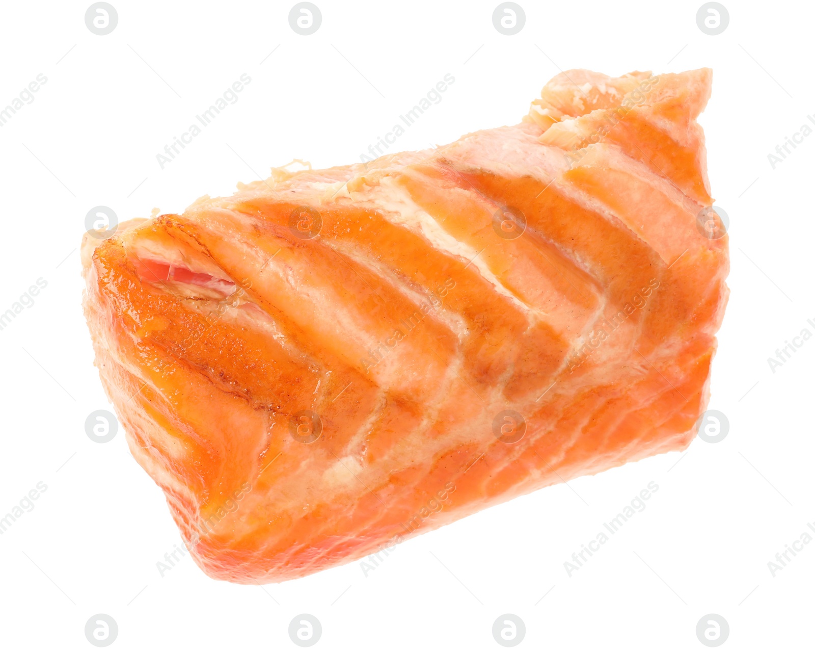 Photo of Piece of tasty grilled salmon isolated on white