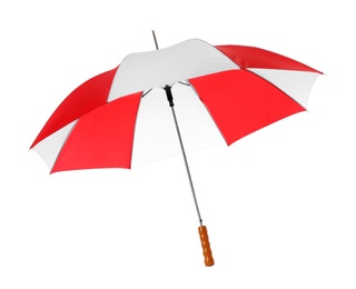 Photo of Modern opened bright umbrella isolated on white