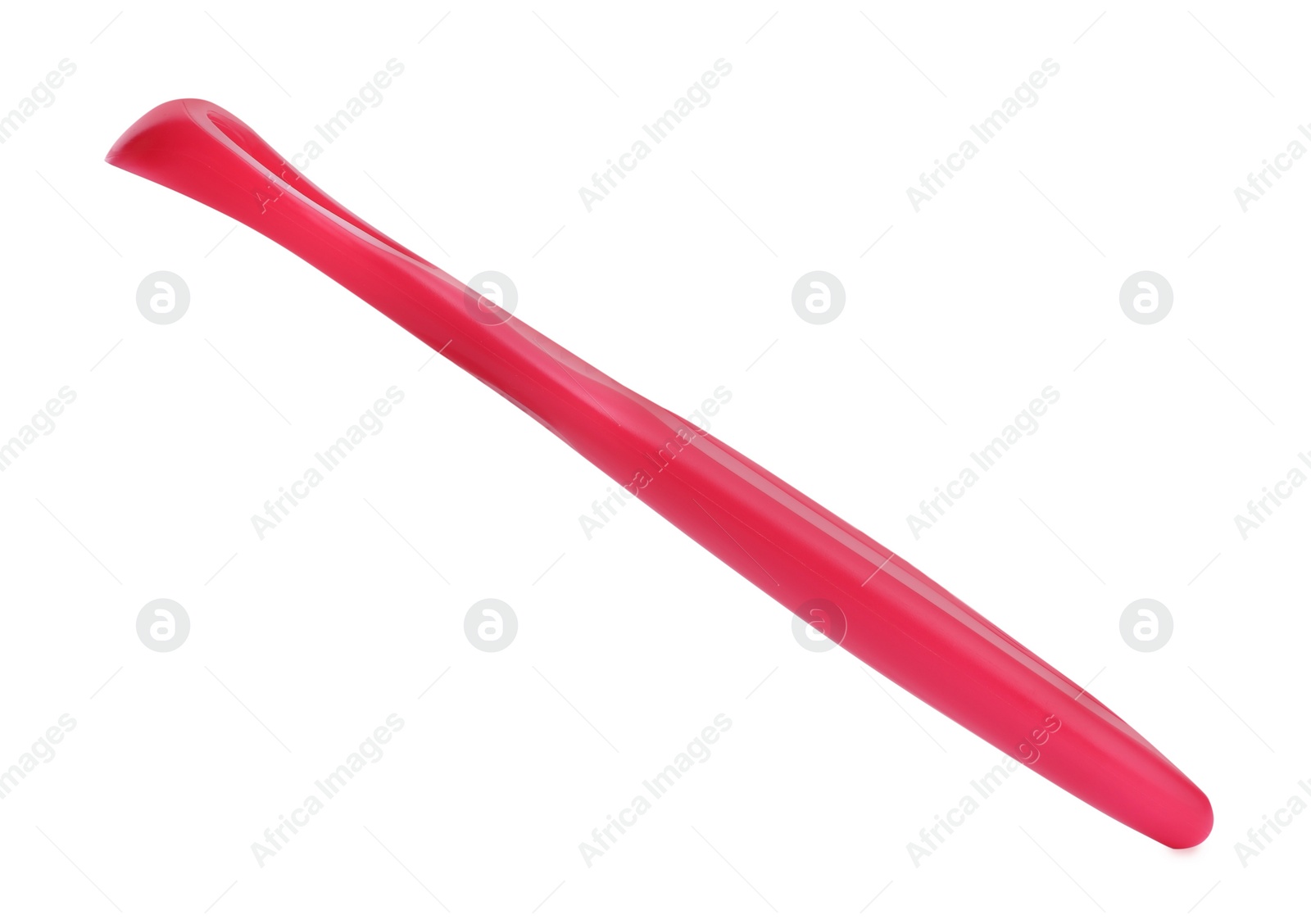 Photo of New tongue cleaner and dental floss on white background