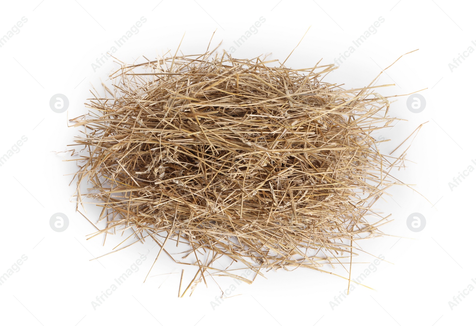 Photo of Dried straw isolated on white. Livestock feed