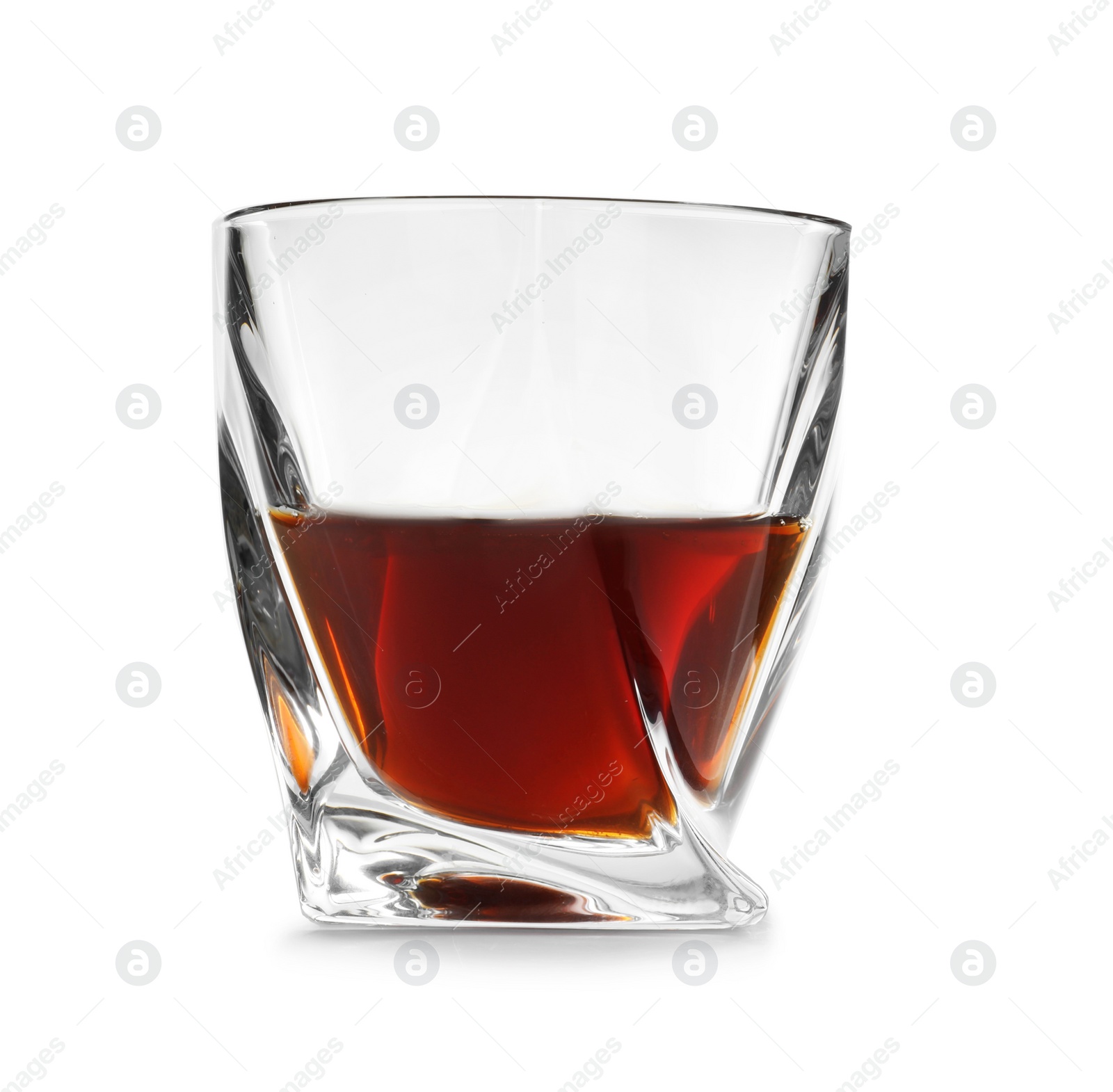 Photo of Glass of scotch whiskey on white background