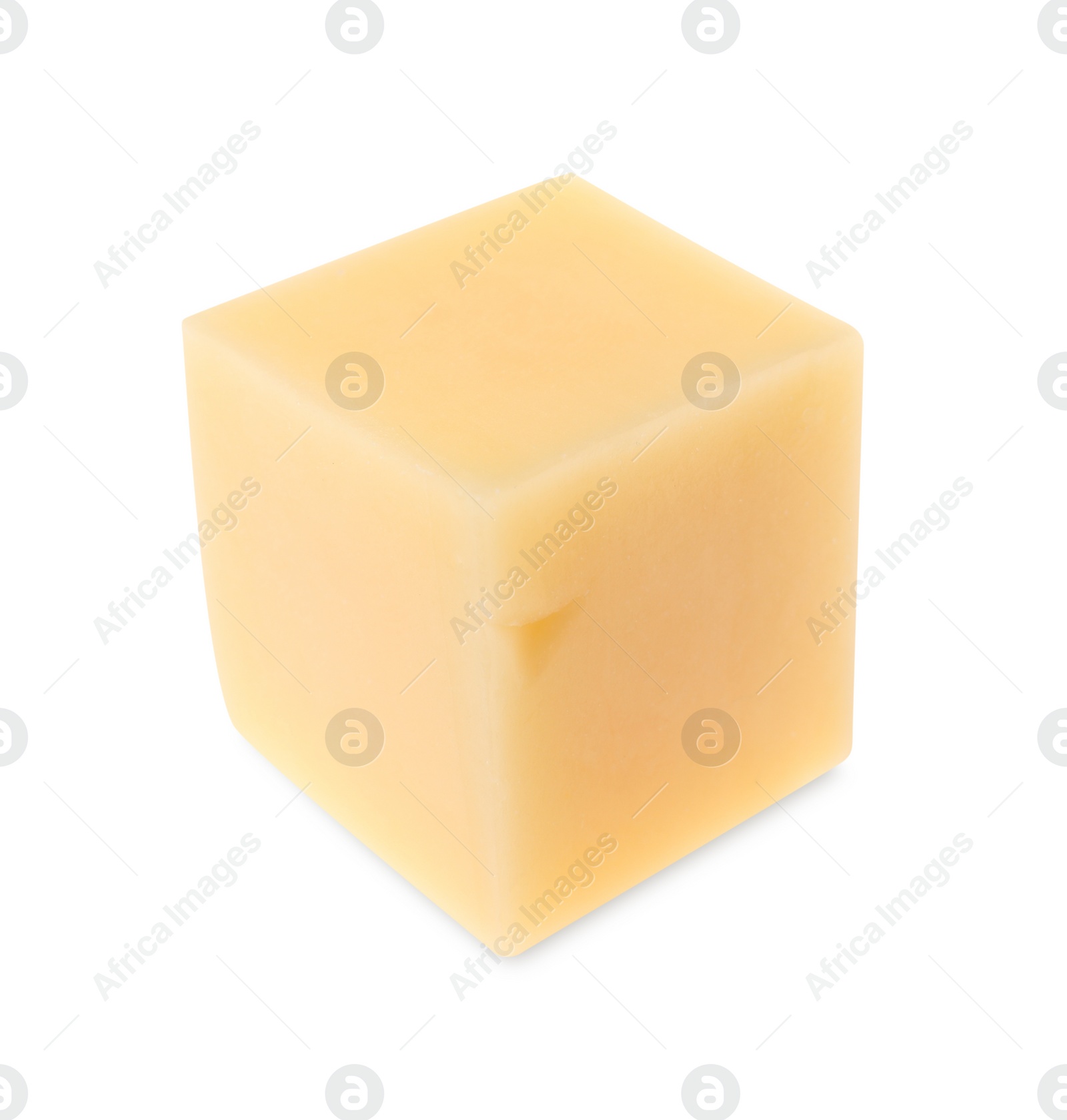 Photo of One cube of tasty cheese isolated on white