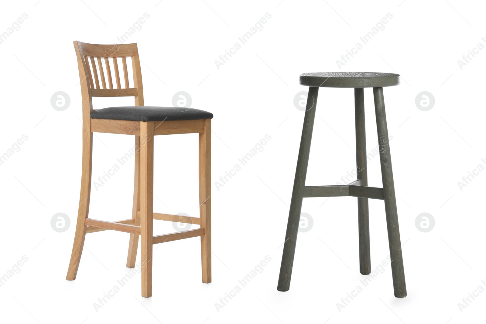 Image of Different stylish bar stools on white background, collage