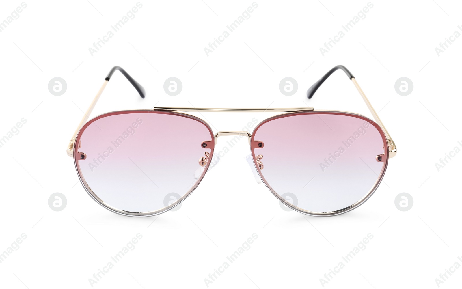 Photo of New stylish sunglasses isolated on white. Fashionable accessory