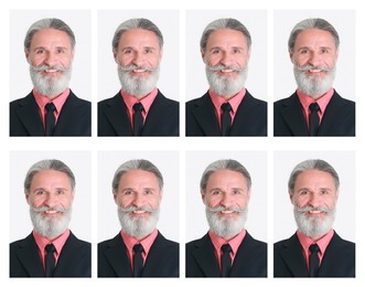 Image of Passport photo, collage. Man on white background, set of photos