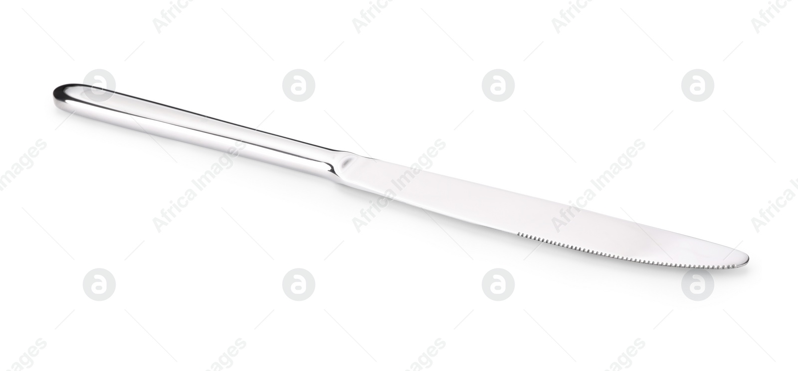 Photo of One shiny silver knife isolated on white