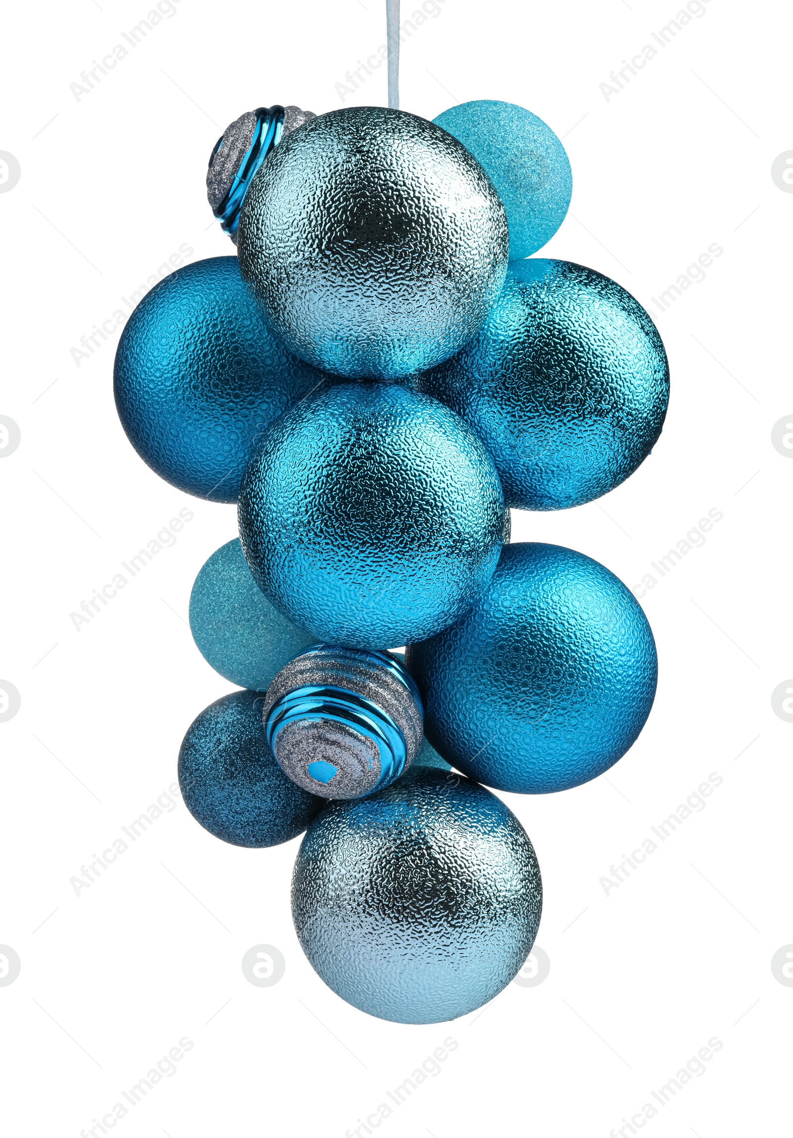 Photo of Beautiful light blue Christmas balls isolated on white