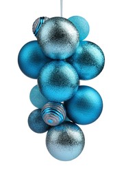 Photo of Beautiful light blue Christmas balls isolated on white