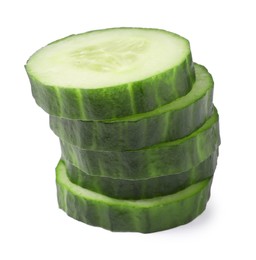 Stack of fresh cut cucumber isolated on white